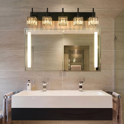 Luminaires de salle de bain modernes à intensité variable en cristal Ora, à installer au-dessus du miroir, style glamour.