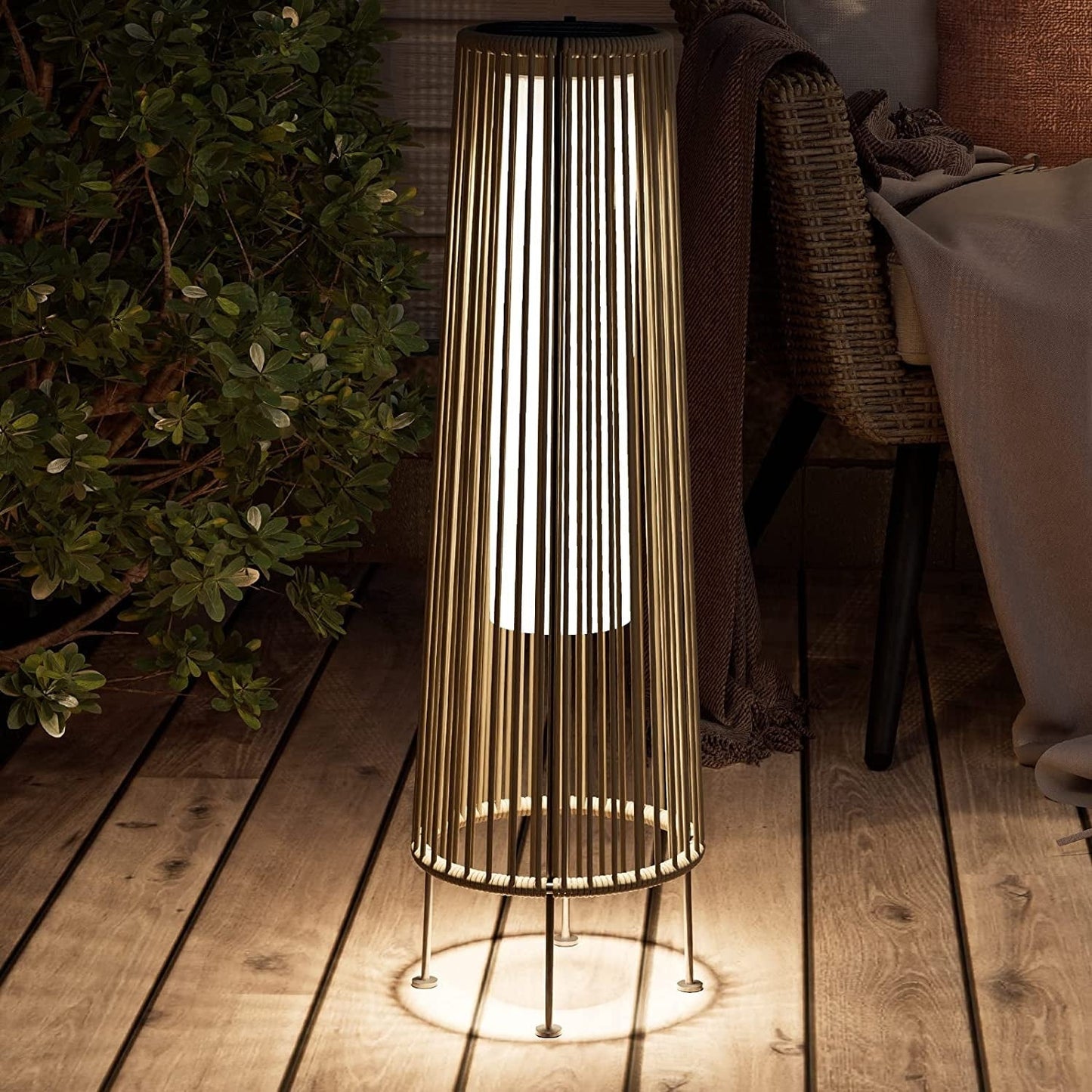Lot de 2 lampes solaires d'extérieur sur pied, en osier résistant aux intempéries, étanches, pour terrasse, porche, jardin.