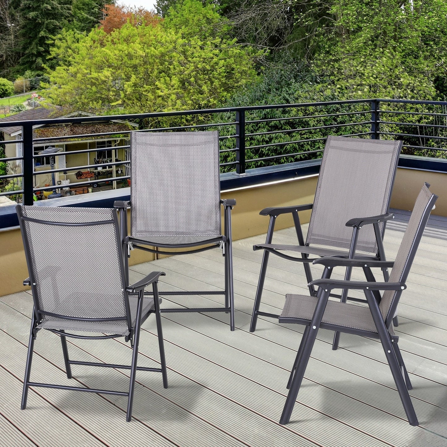 Ensemble de 4 chaises de patio pliantes Outsunny au design simple et élégant, confortables pour la terrasse, le jardin, la cour et les voyages.
