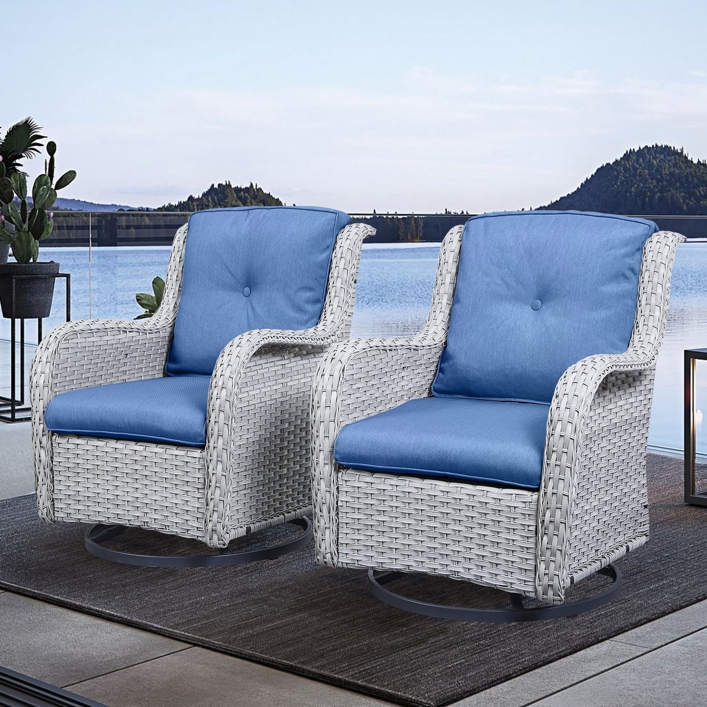 Chaises à bascule d'extérieur en osier Gymojoy avec base pivotante (lot de 2)