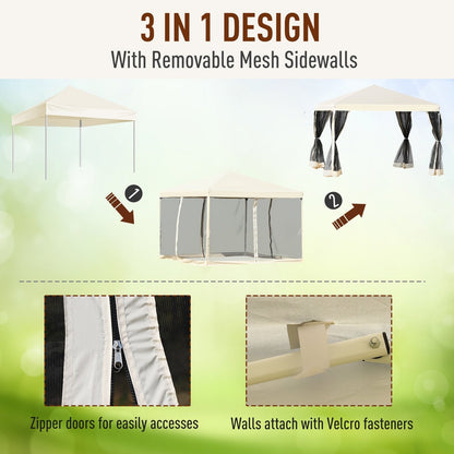 Chapiteau pliant robuste Outsunny 3 m x 3 m avec filets latéraux amovibles, montage facile, idéal pour les fêtes en extérieur.