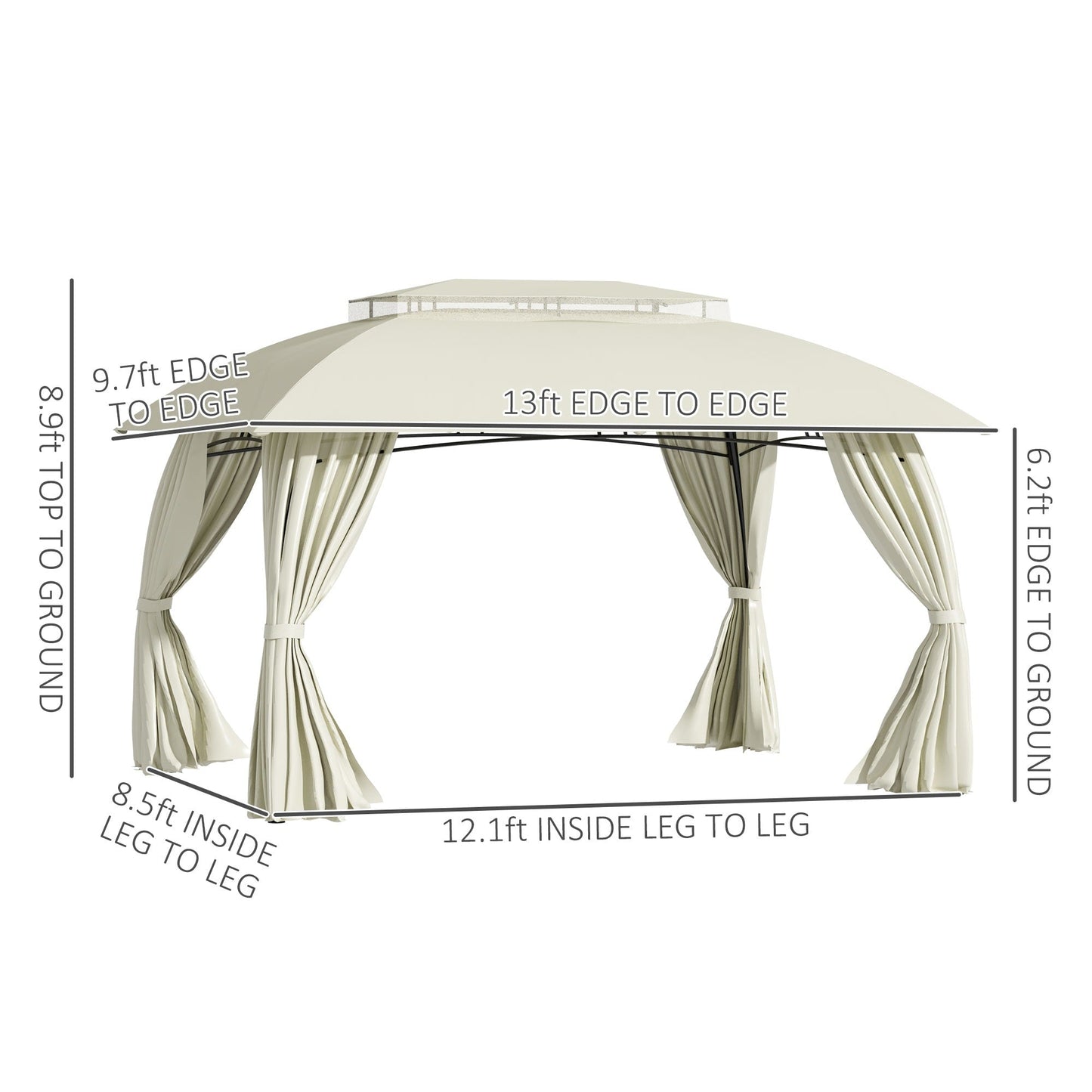 Gazebo de patio Outsunny 3 m x 4 m avec parois latérales, toit à double ventilation et structure en acier