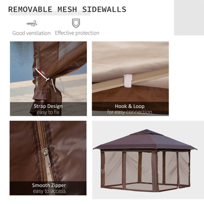 Abri pare-soleil instantané Outsunny 3,65 m x 3,65 m avec parois latérales en filet et hauteur réglable sur 3 niveaux