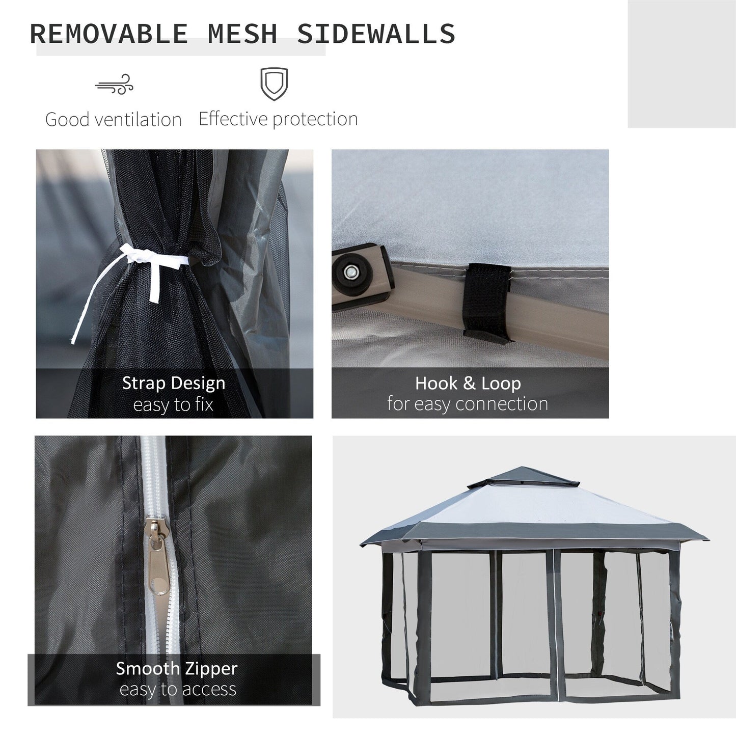 Abri pare-soleil instantané Outsunny 3,65 m x 3,65 m avec parois latérales en filet et hauteur réglable sur 3 niveaux