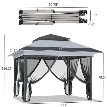 Abri pare-soleil instantané Outsunny 3,65 m x 3,65 m avec parois latérales en filet et hauteur réglable sur 3 niveaux