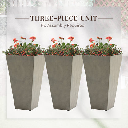 Ensemble de 3 pots de fleurs en plastique Outsunny de 71 cm de haut, grands pots de jardin en plastique pour l'intérieur et l'extérieur, pour l'entrée, la terrasse et le jardin.