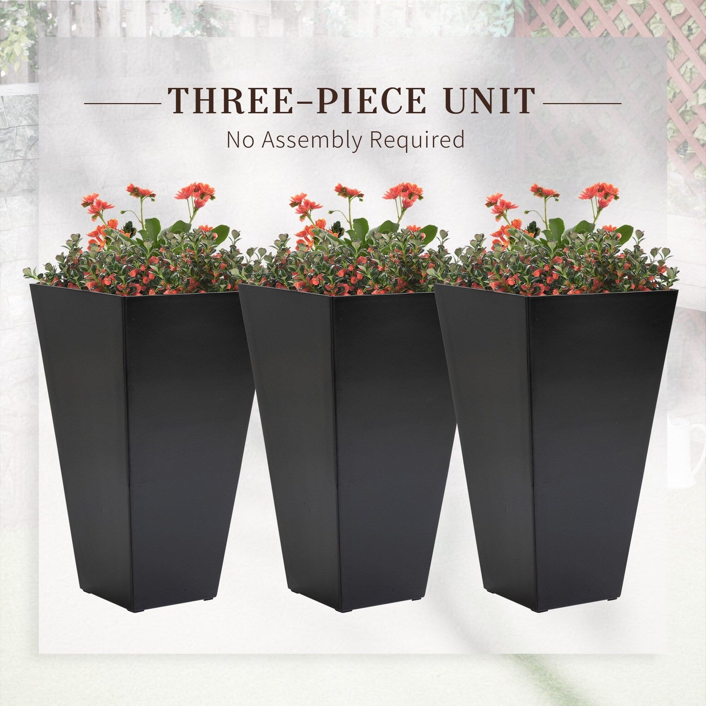 Ensemble de 3 pots de fleurs en plastique Outsunny de 71 cm de haut, grands pots de jardin en plastique pour l'intérieur et l'extérieur, pour l'entrée, la terrasse et le jardin.
