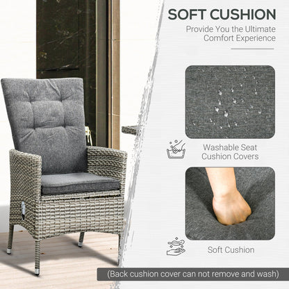 Ensemble de canapé de patio 3 pièces Outsunny en rotin PE, fauteuils inclinables d'extérieur, table basse avec plateau en plastique imitation bois