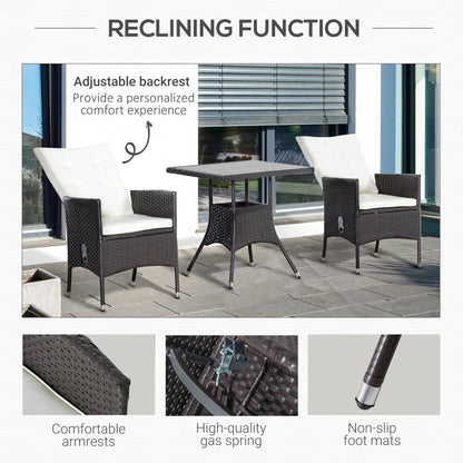 Ensemble de canapé de patio 3 pièces Outsunny en rotin PE, fauteuils inclinables d'extérieur, table basse avec plateau en plastique imitation bois