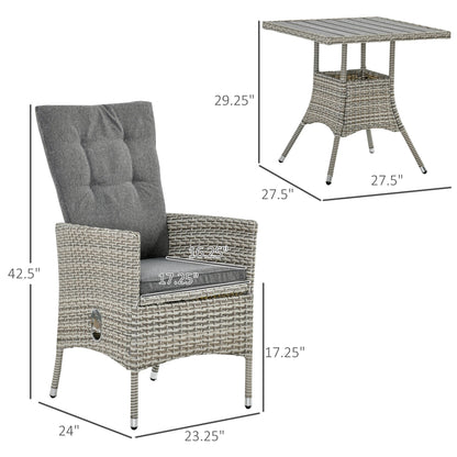 Ensemble de canapé de patio 3 pièces Outsunny en rotin PE, fauteuils inclinables d'extérieur, table basse avec plateau en plastique imitation bois