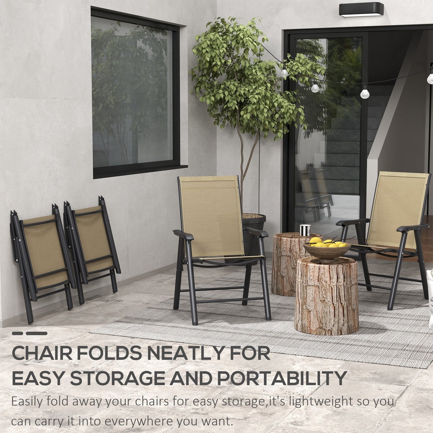 Ensemble de 4 chaises de patio pliantes Outsunny au design simple et élégant, confortables pour la terrasse, le jardin, la cour et les voyages.