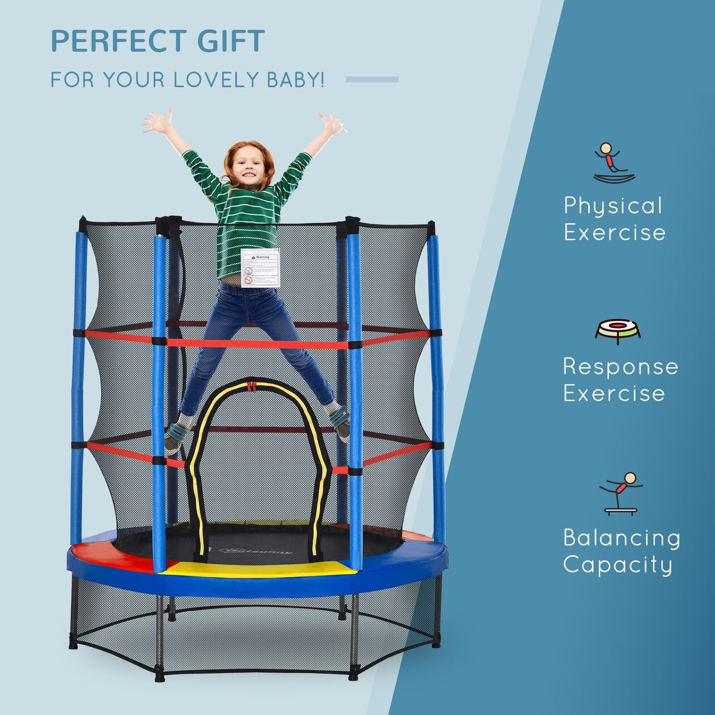 Trampoline Outsunny pour enfants de 1,5 m de diamètre avec filet, pour l'intérieur et l'extérieur, de 3 à 6 ans