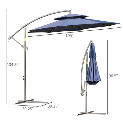 Parasol déporté Outsunny 9' à 2 niveaux avec manivelle, base en croix et 8 baleines, pour jardin et terrasse.