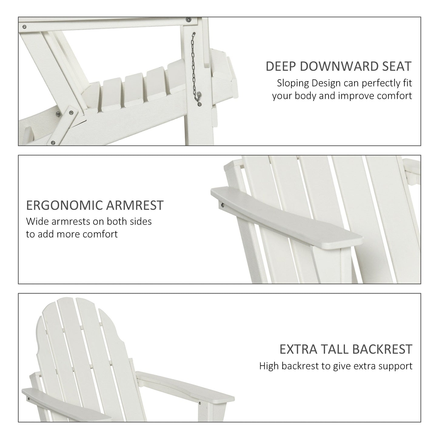 Chaise Adirondack pliante Outsunny, chaises longues d'extérieur en plastique PEHD résistant aux intempéries pour terrasse, patio et jardin