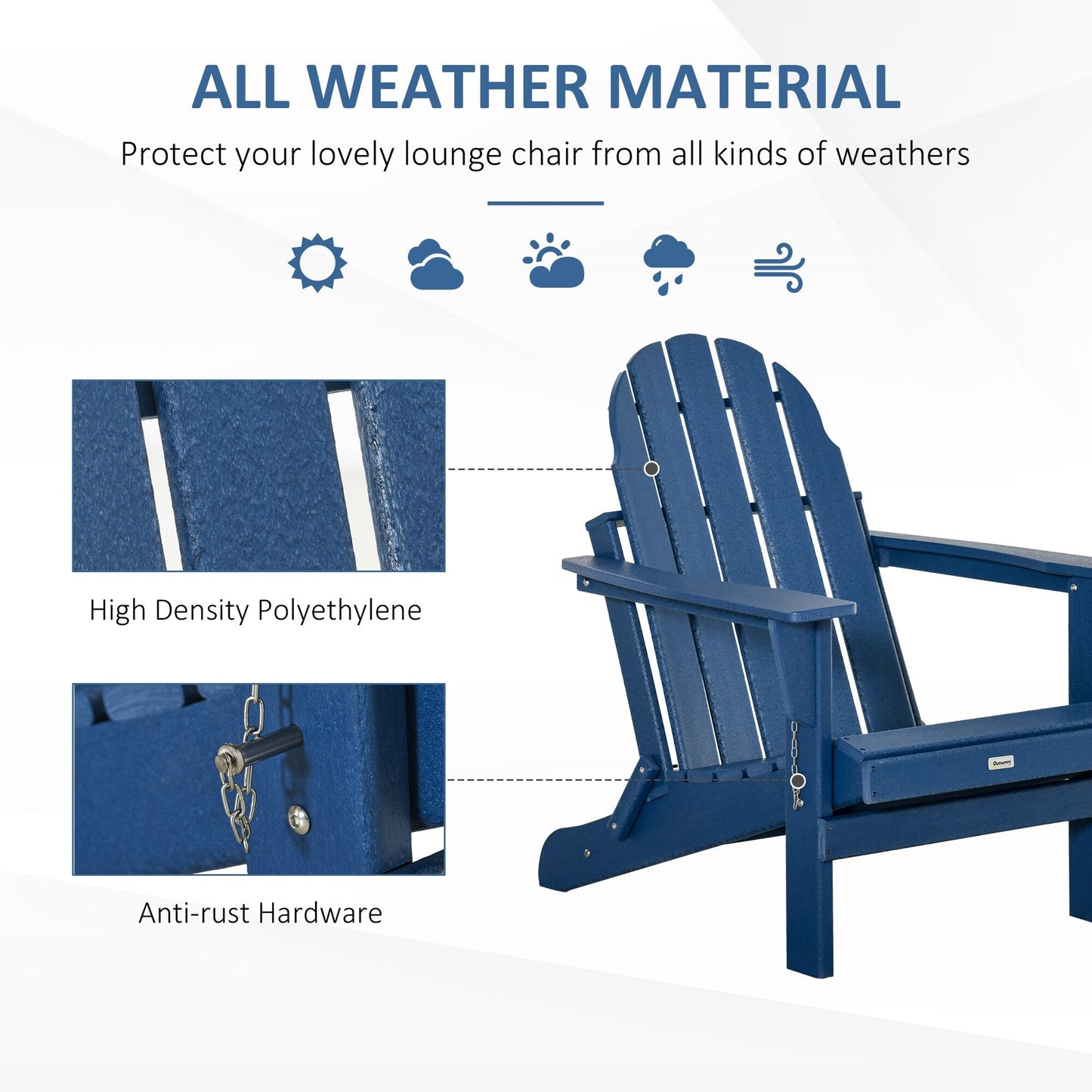 Chaise Adirondack pliante Outsunny, chaises longues d'extérieur en plastique PEHD résistant aux intempéries pour terrasse, patio et jardin