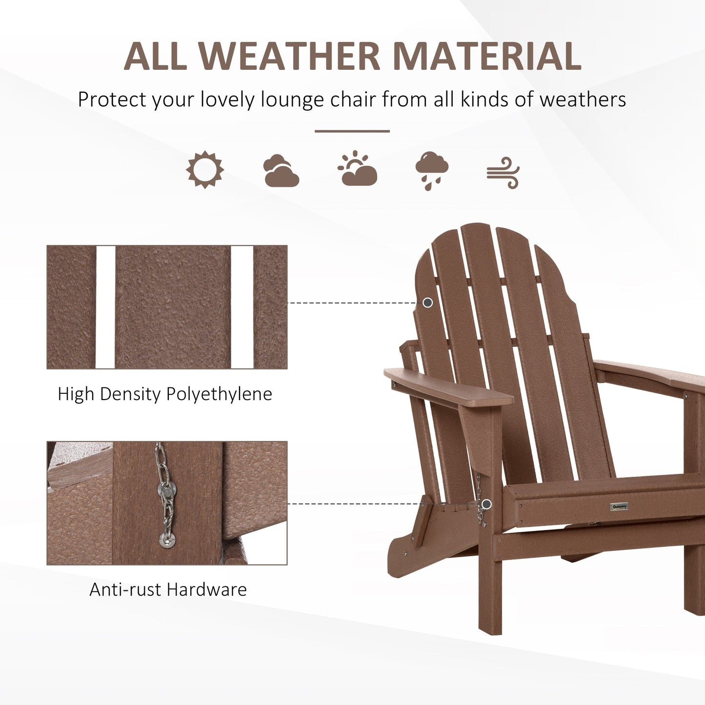 Chaise Adirondack pliante Outsunny, chaises longues d'extérieur en plastique PEHD résistant aux intempéries pour terrasse, patio et jardin