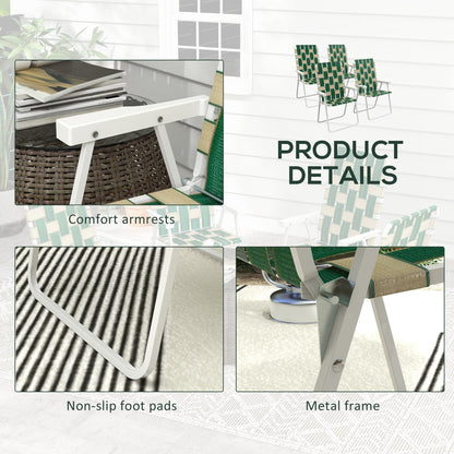 Ensemble de 4 chaises pliantes de patio Outsunny, chaises de camping classiques, chaises de jardin portables pour le camping