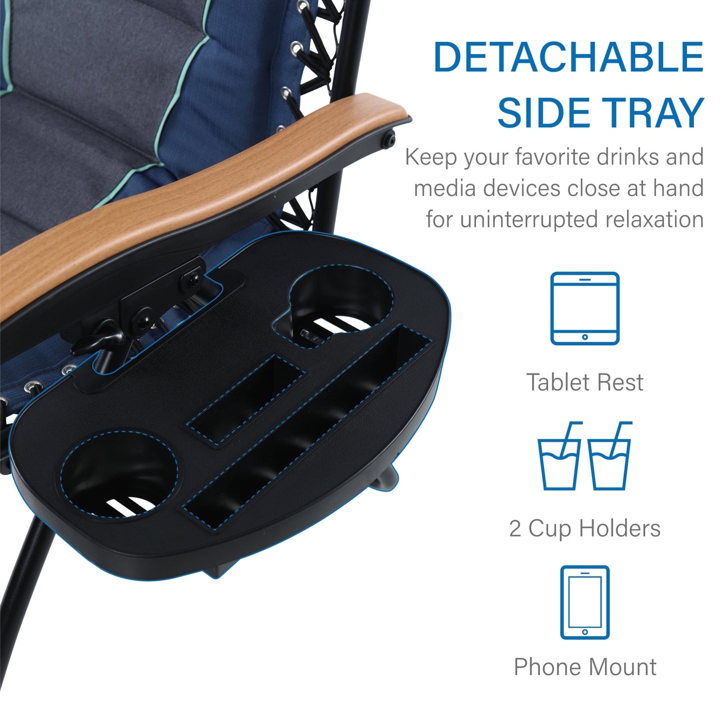 Fauteuil lounge XL surdimensionné rembourré zéro gravité avec accoudoirs plus larges, inclinable et porte-gobelet - Non disponible