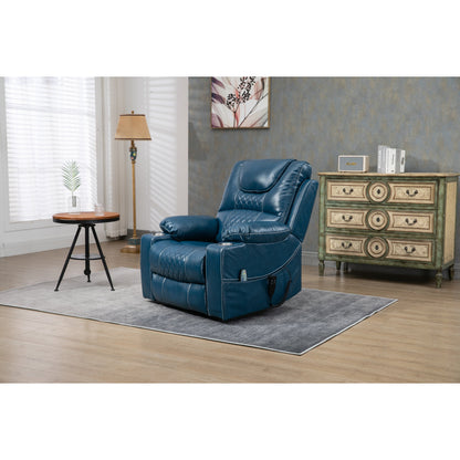 Fauteuil inclinable électrique surdimensionné en cuir PU avec massage, chauffage lombaire, porte-gobelet, inclinaison à plat à 180°