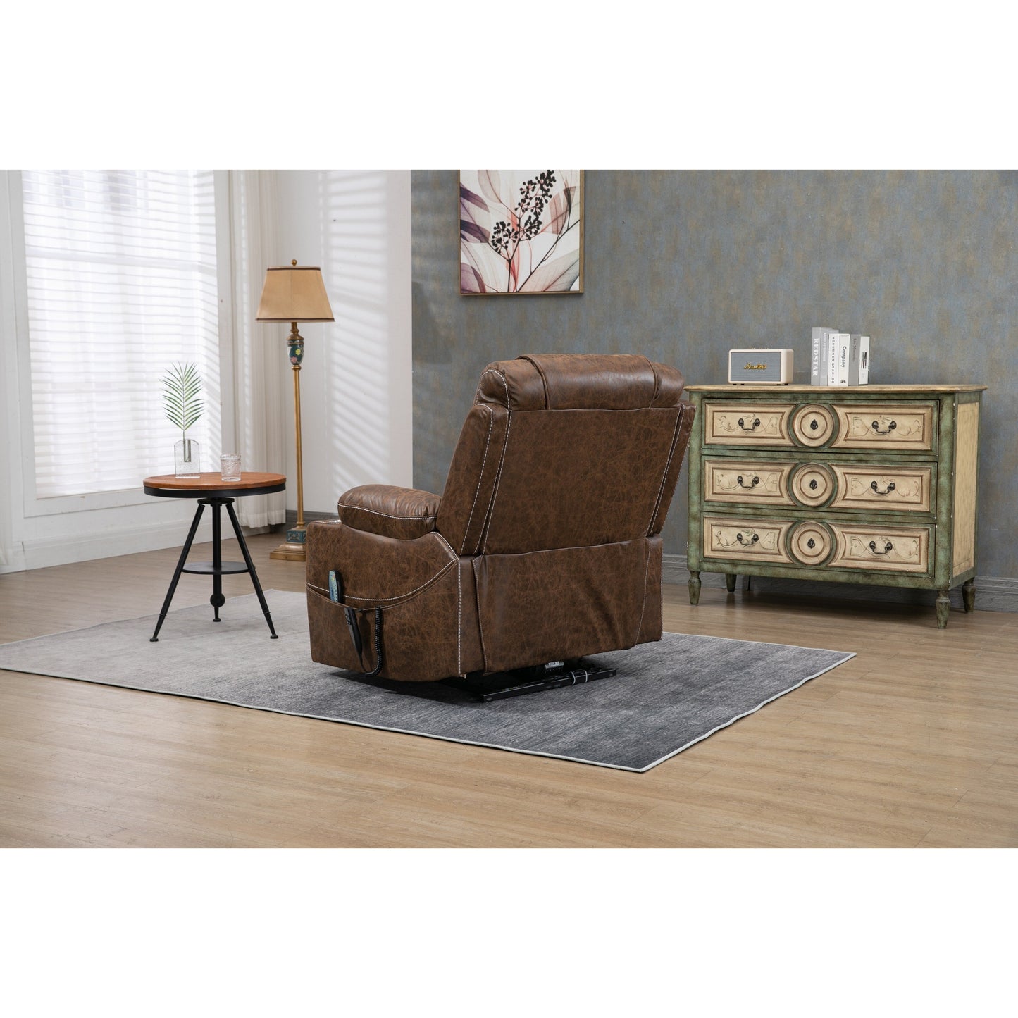 Fauteuil inclinable électrique surdimensionné en cuir PU avec massage, chauffage lombaire, porte-gobelet, inclinaison à plat à 180°