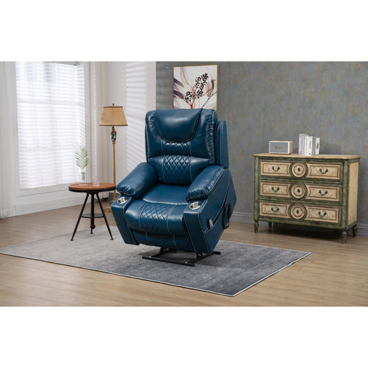 Fauteuil inclinable électrique surdimensionné en cuir PU avec fonction massage, chauffage lombaire, porte-gobelet et inclinaison à 180°