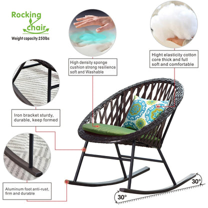 Ensemble bistrot OVIOS 3 pièces avec chaises à bascule et table basse en verre