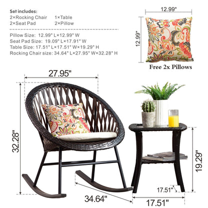 Ensemble bistrot OVIOS 3 pièces avec chaises à bascule et table basse en verre