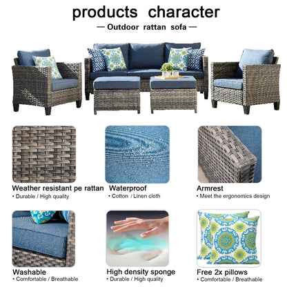 Ensemble de mobilier de patio OVIOS 5 pièces en résine tressée avec dossier haut