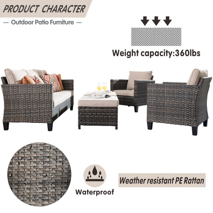 Ensemble de mobilier de patio OVIOS 5 pièces en résine tressée avec dossier haut