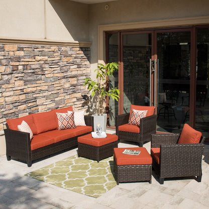 Ensemble de mobilier de patio OVIOS 5 pièces en résine tressée avec dossier haut