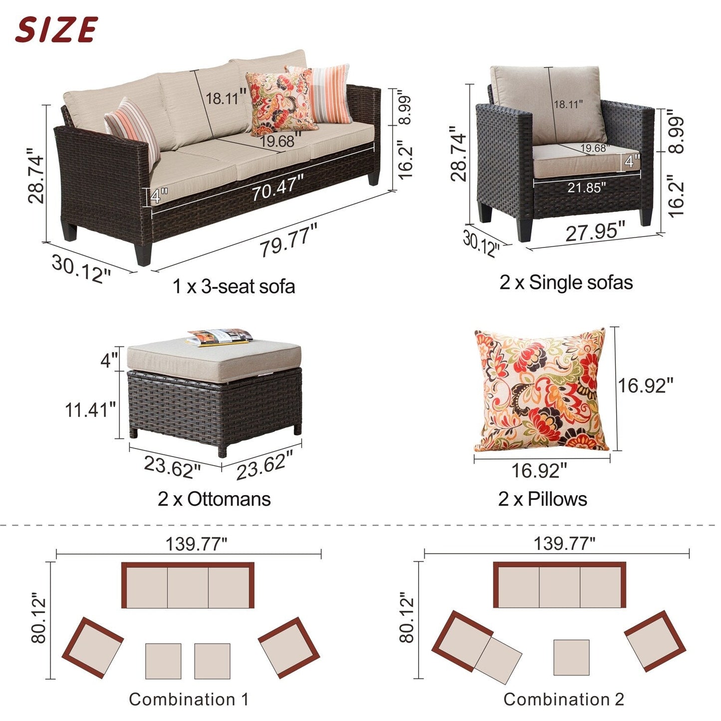 Ensemble de mobilier de patio OVIOS 5 pièces en résine tressée avec dossier haut