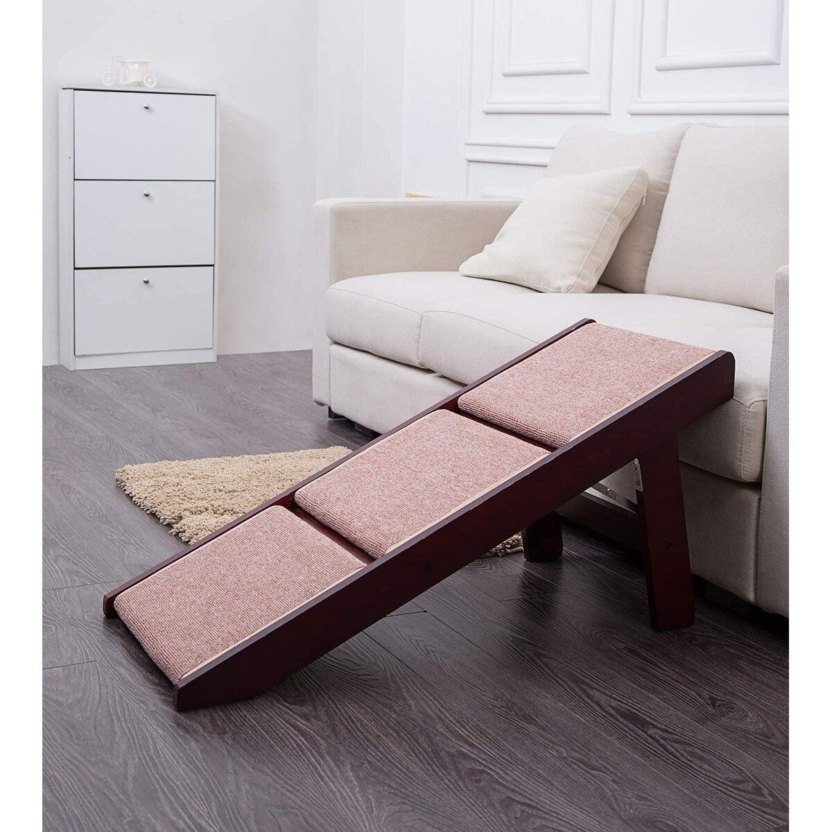 Escalier pliable portable 2 en 1 PAWLAND pour chiens et chats, idéal pour les lits hauts. Il sert également de marchepied facile à monter.