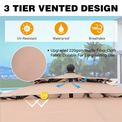 Parasol d'extérieur MAISON ARTS de 3 m (10 pi) à 3 niveaux, compatible avec la plupart des tables de patio, avec ventilation, inclinaison automatique et manivelle.