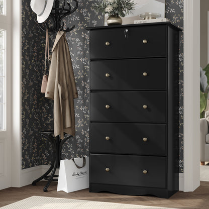 Commode à 5 tiroirs jumbo 100 % bois massif Palace Imports avec serrure et poignées en métal ou en bois