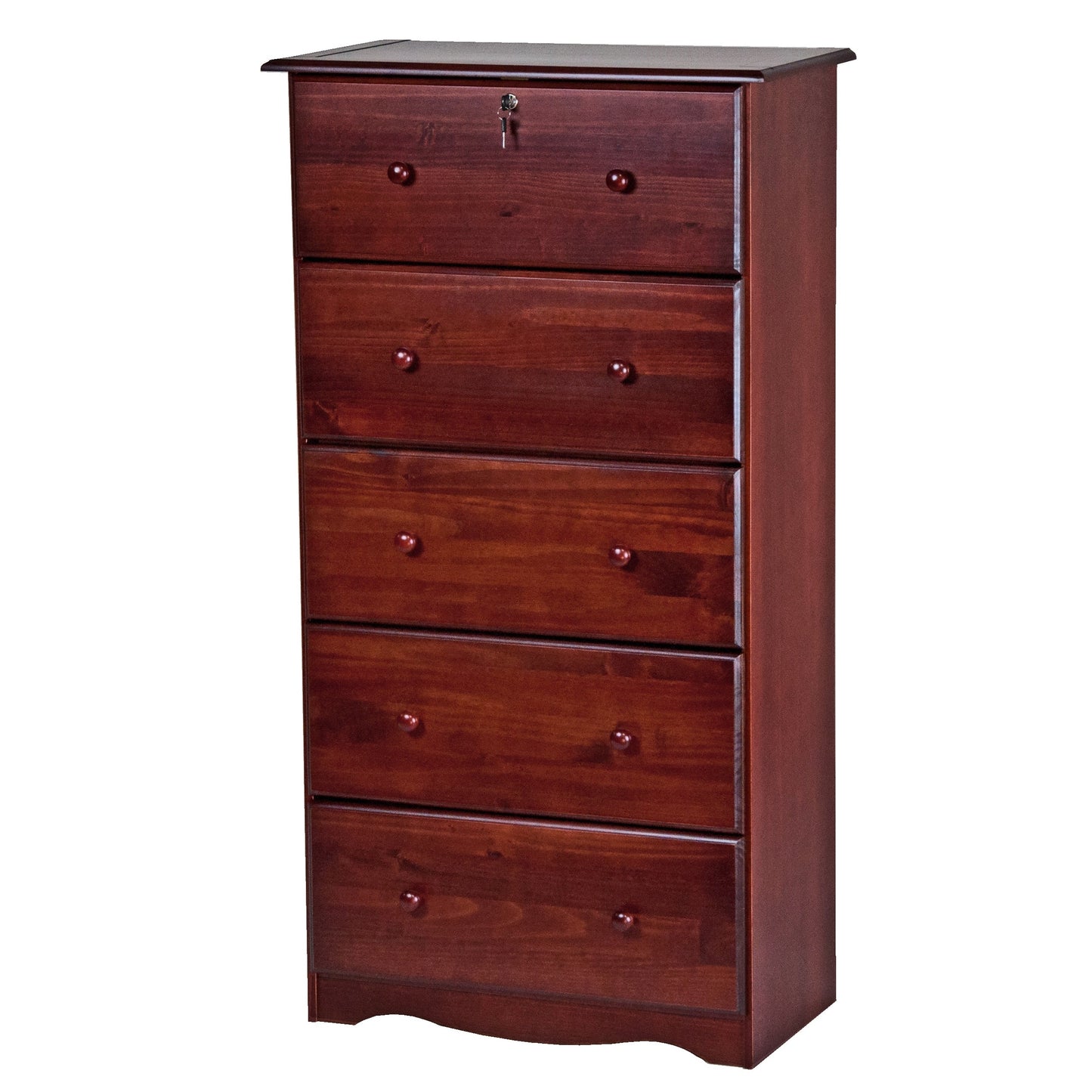 Commode à 5 tiroirs jumbo 100 % bois massif Palace Imports avec serrure et poignées en métal ou en bois