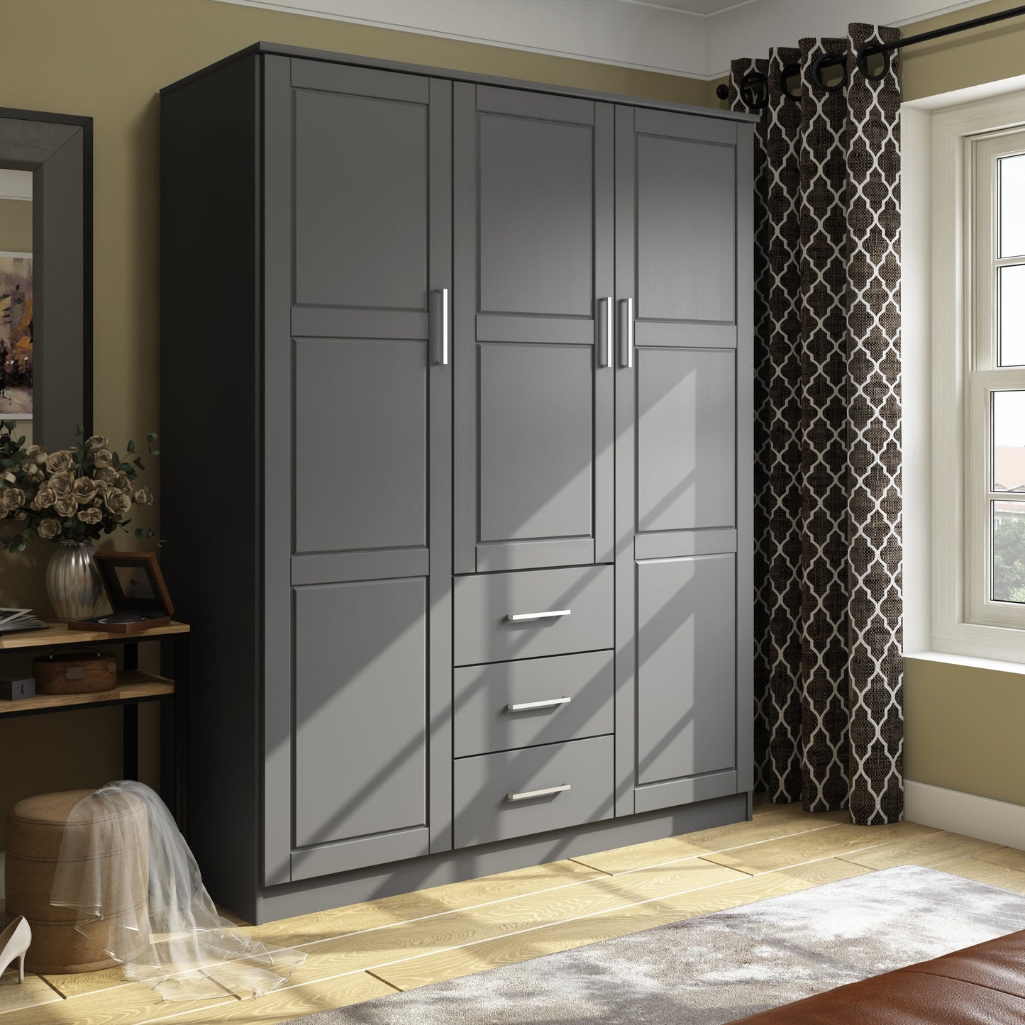 Armoire-penderie Palace Imports Cosmo 3 portes, 100 % bois massif, avec portes en bois massif ou miroir