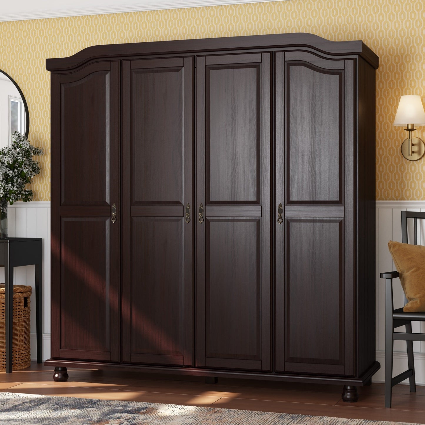 Armoire-penderie Kyle 4 portes de Palace Imports, 100 % bois massif, avec portes en bois massif ou miroir