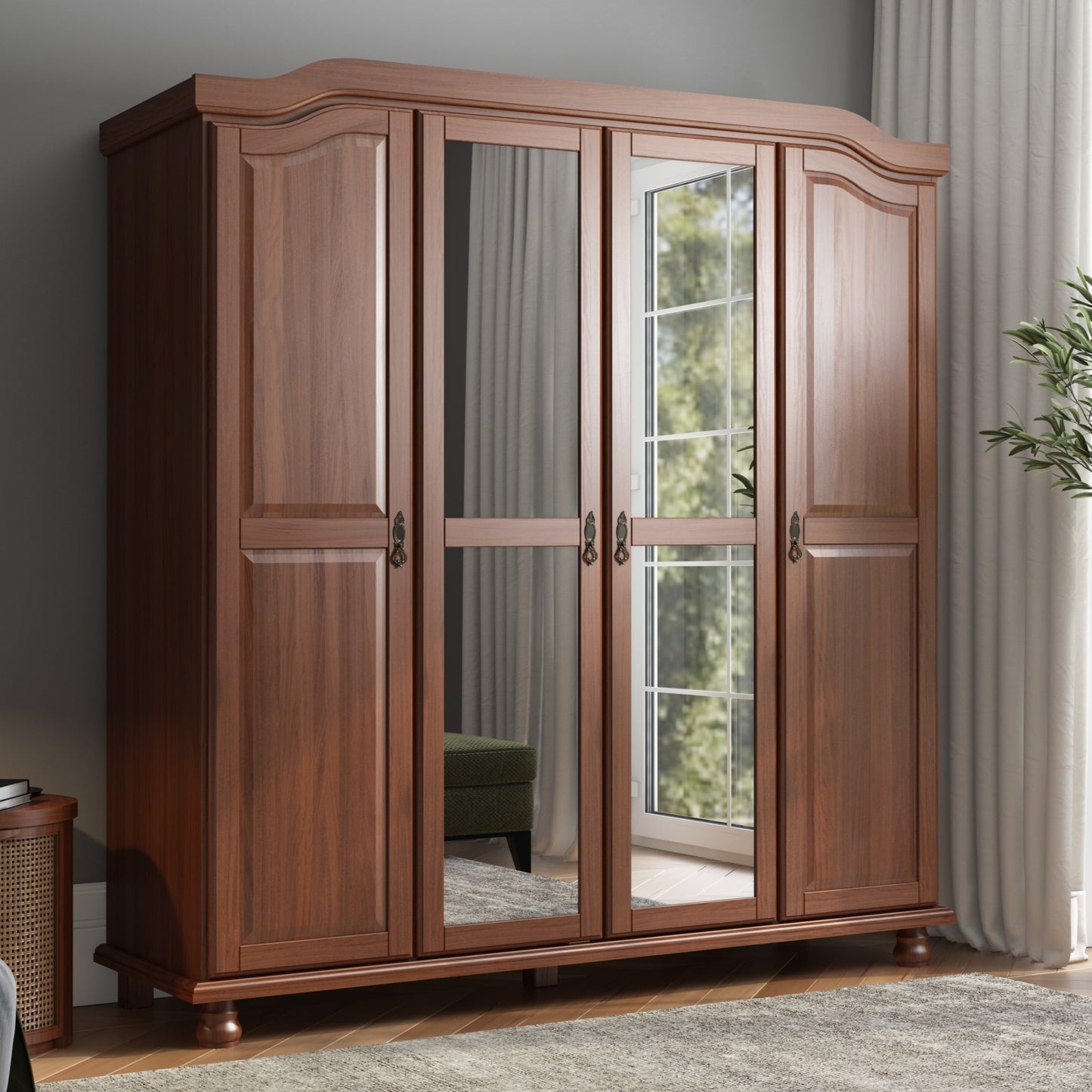 Armoire-penderie Kyle 4 portes de Palace Imports, 100 % bois massif, avec portes en bois massif ou miroir