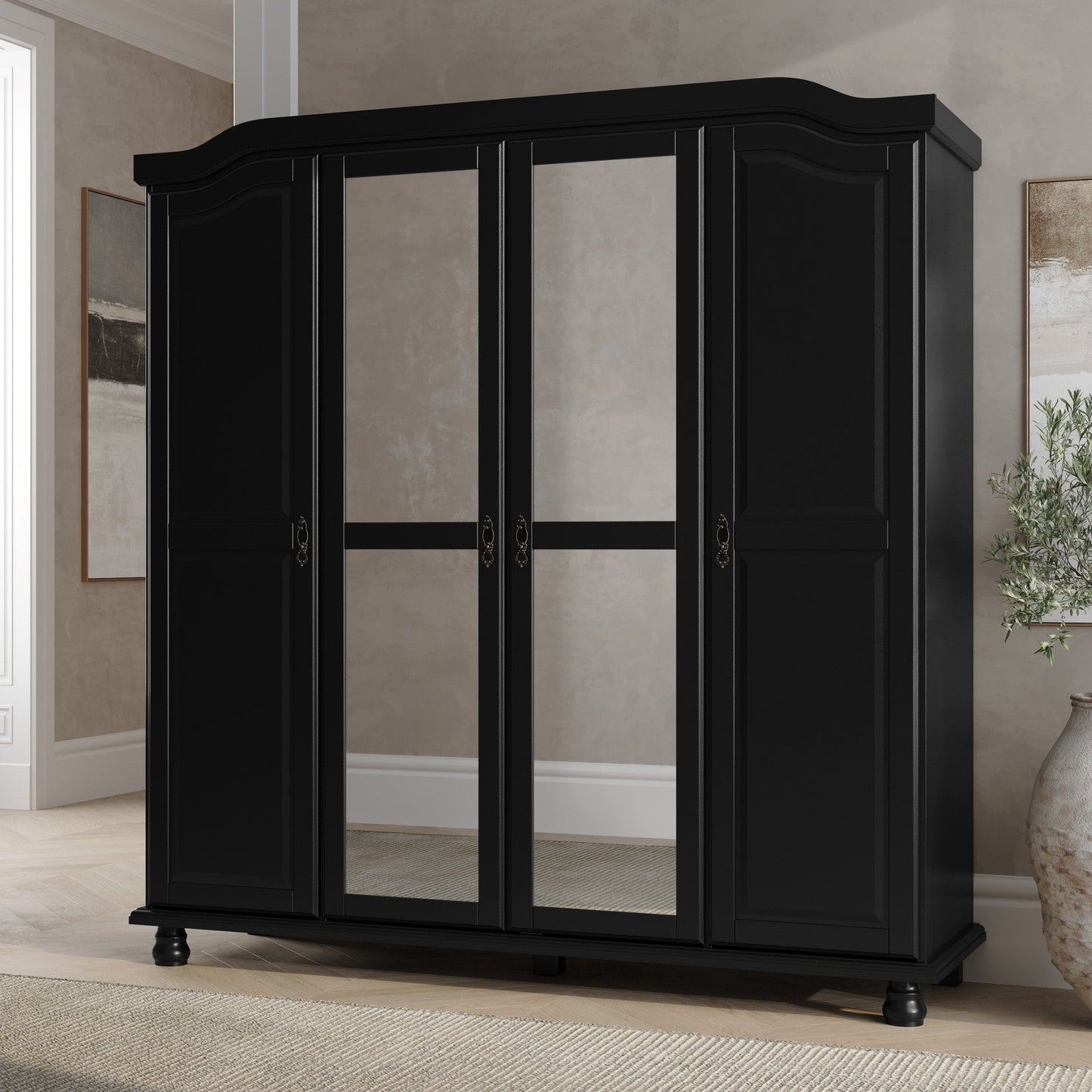 Armoire-penderie Kyle 4 portes de Palace Imports, 100 % bois massif, avec portes en bois massif ou miroir