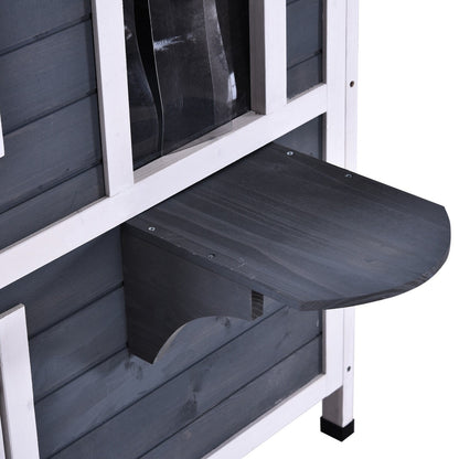 Niche extérieure à deux étages en bois de sapin PawHut, abri pour chats errants avec toit en asphalte ouvrable, pour une utilisation intérieure/extérieure, blanc/gris