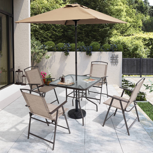 Ensemble de patio Pellebant 6 pièces avec table, parasol et 4 chaises pliantes - 22,4 L x 26,8 P x 34,4 H