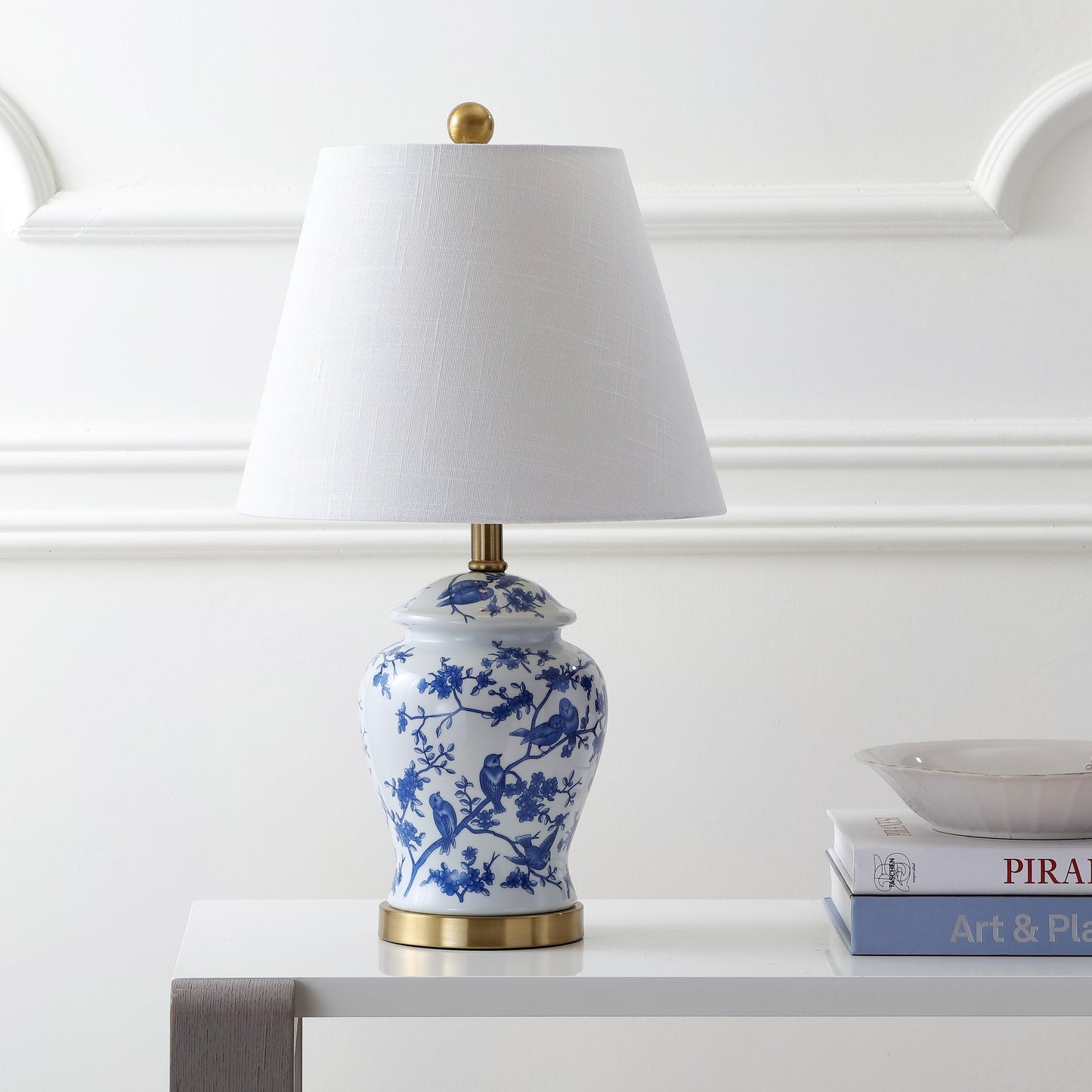 Lampe de table LED Penelope 22 Chinoiserie, bleu/blanc, par JONATHAN Y
