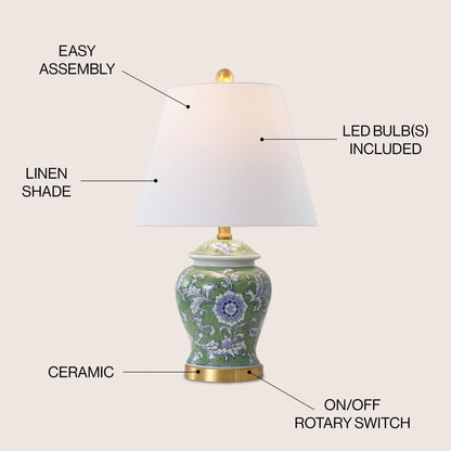 Lampe de table LED Penelope 22 Chinoiserie, bleu/blanc, par JONATHAN Y