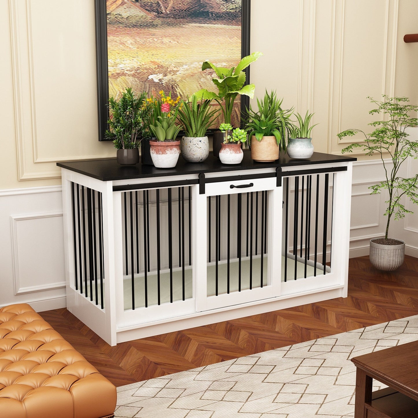 Cage pour chien élégante et robuste avec renfort en tubes de fer