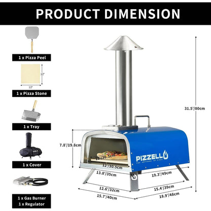 Four à pizza extérieur multi-combustibles avec brûleur à gaz et boîte à bois - 30 cm