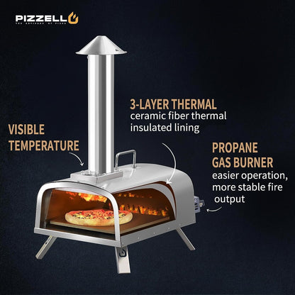 Four à pizza extérieur multi-combustibles avec brûleur à gaz et boîte à bois - 30 cm