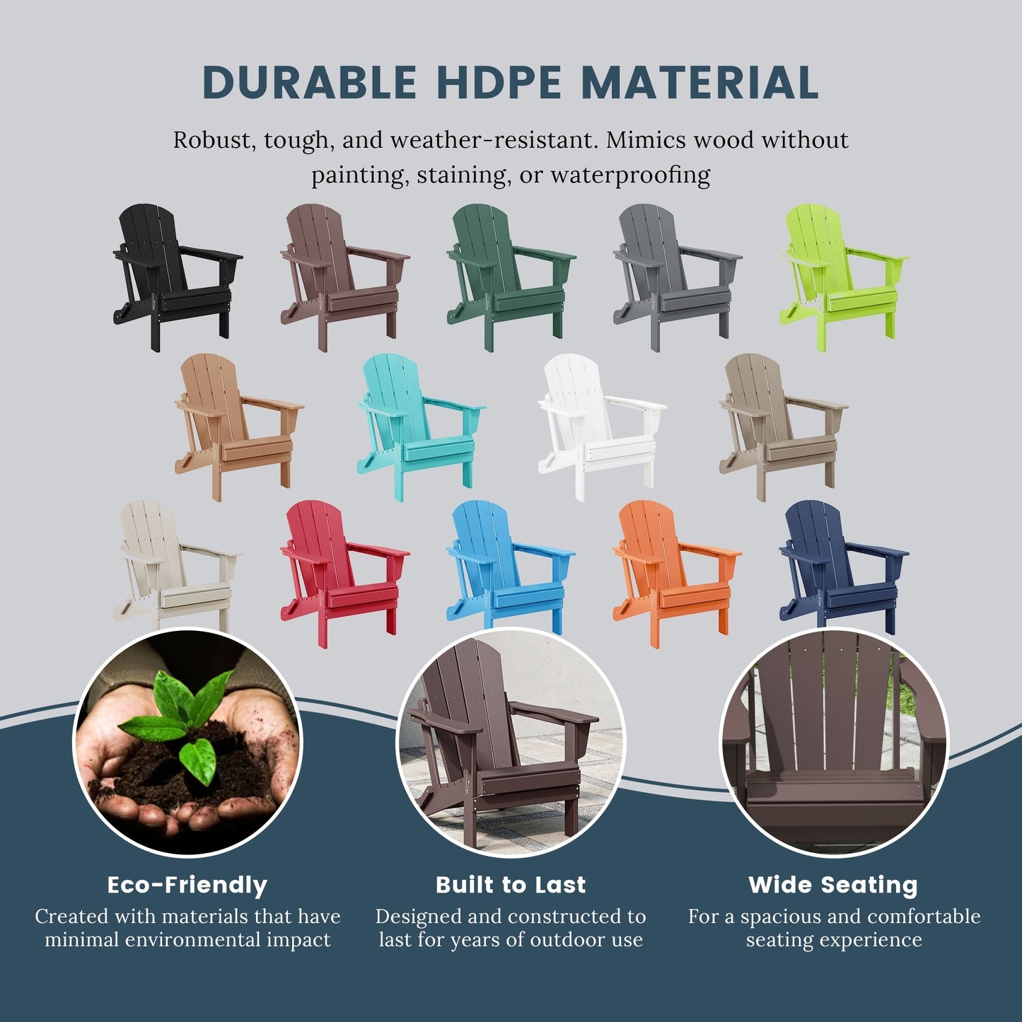 Chaise Adirondack pliante d'extérieur Polytrends Laguna résistante à la décoloration et aux intempéries