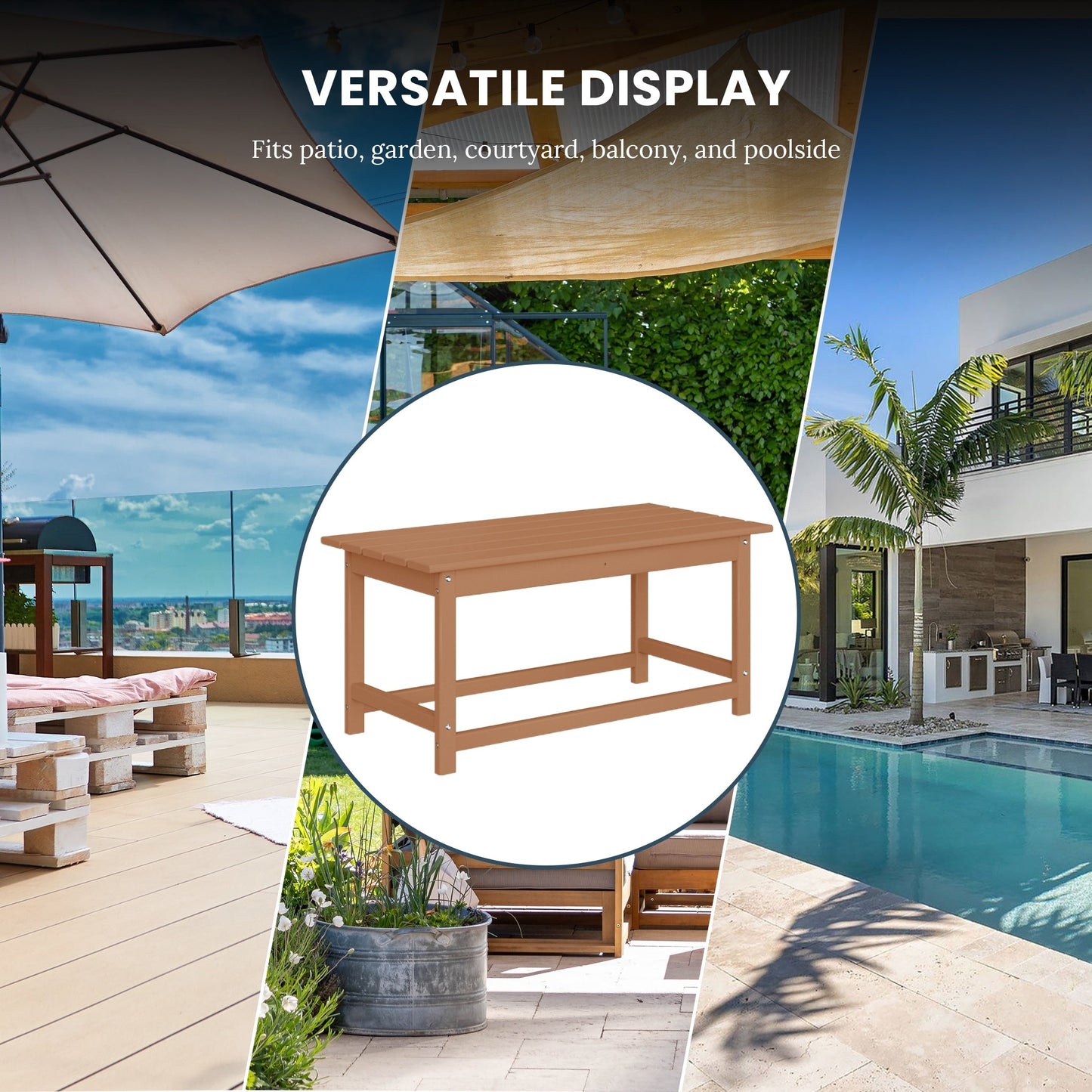 Table basse rectangulaire d'extérieur Polytrends Laguna en PEHD, résistante aux intempéries