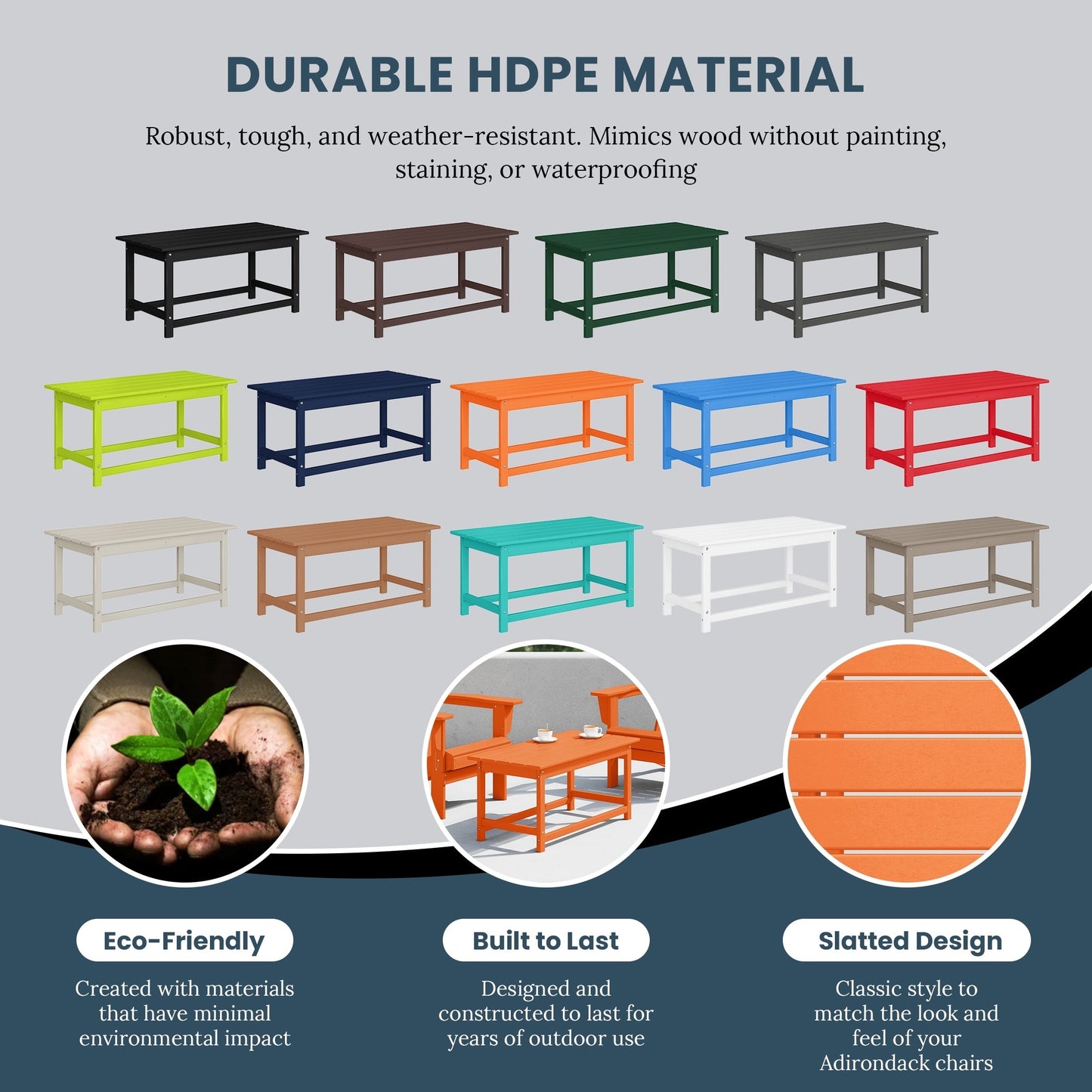 Table basse rectangulaire d'extérieur Polytrends Laguna en PEHD, résistante aux intempéries