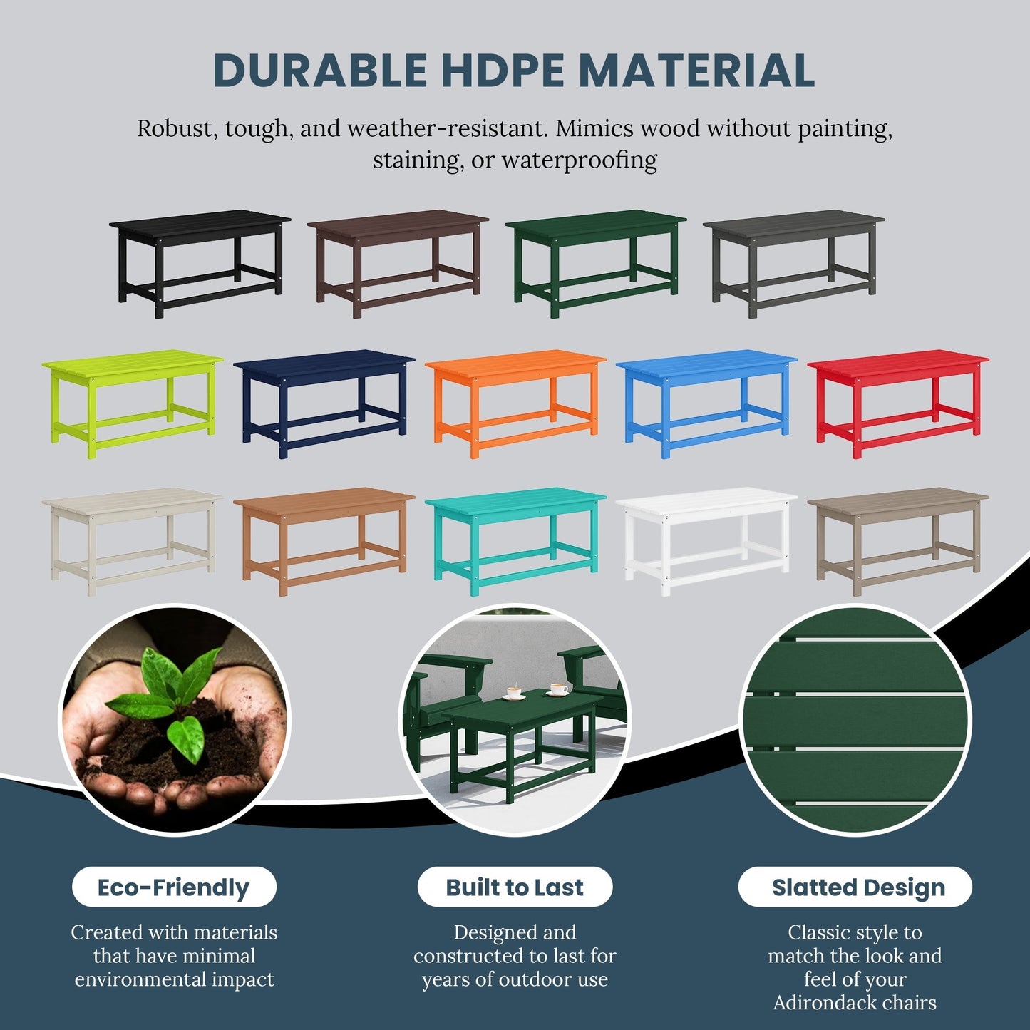 Table basse rectangulaire d'extérieur Polytrends Laguna en PEHD, résistante aux intempéries